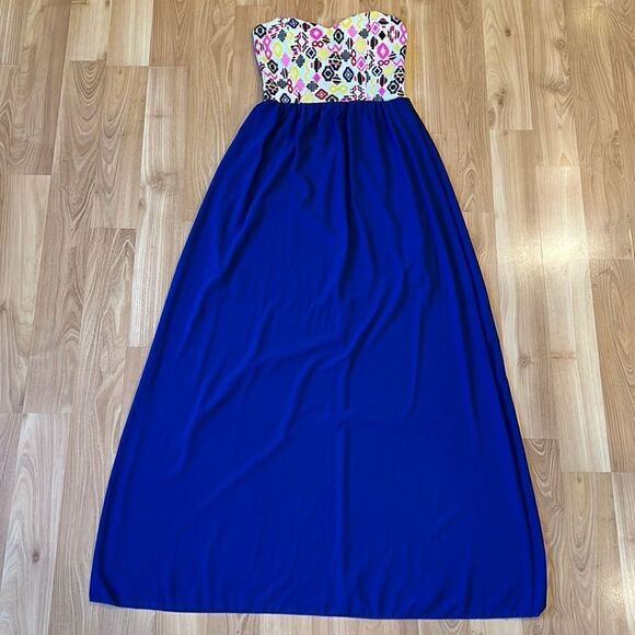 Strapless Colorful Blue Maxi Dress Size L - Picture 1 of 8